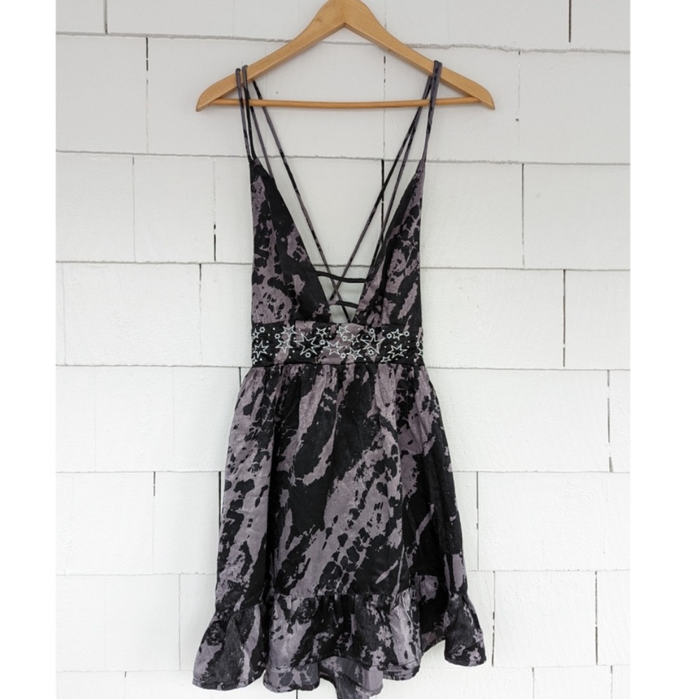 Urban Outfitters Star Embroidered Satin Tie-Dye Naomi-Strappy Mini Dress
